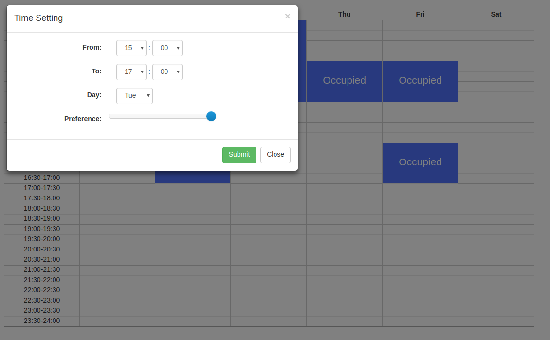 Setting interface of scheduler